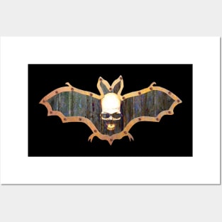 White Skull Halloween Bat Decoration In A Retro Style Posters and Art